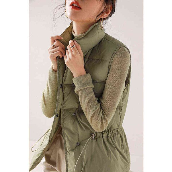 

down et women's winter coat commuting white duck down stand collar waist vest light and thin tide, Black;white