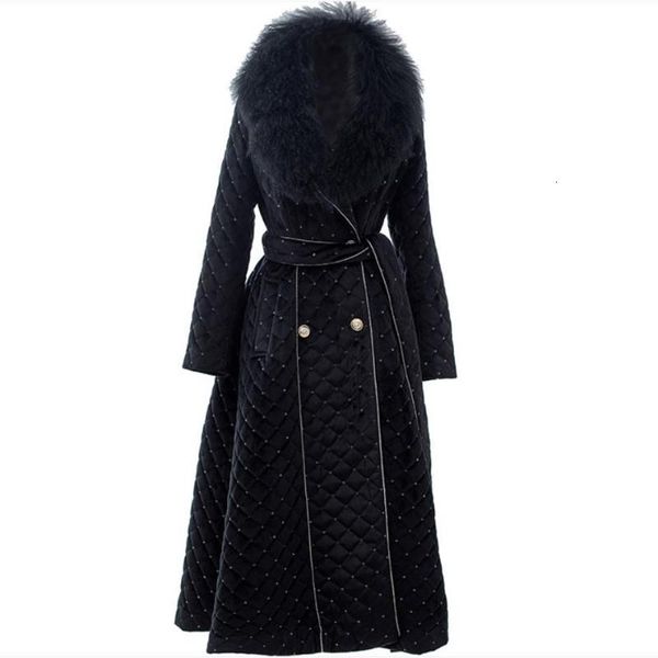 

women's down & parkas long cotton padded coat women winter double breasted fur collar slim work office thick warm velvet skirt k8ft, Black