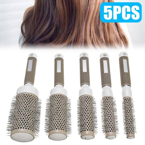 

hair brushes 5pcs professional brush nano hairbrush thermal ceramic ion round barrel comb hairdressing salon styling drying curling, Silver