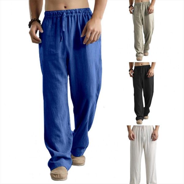 

summer man solid color women pant wide leg casual drawstring loose trousers slacks sports street wear mens, Black