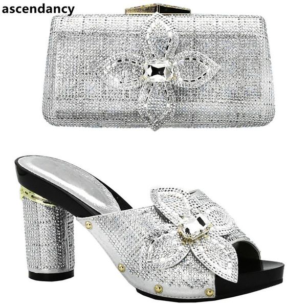 

latest italian shoes with matching bag set decorated rhinestone and african sets 2021 italy dress, Black