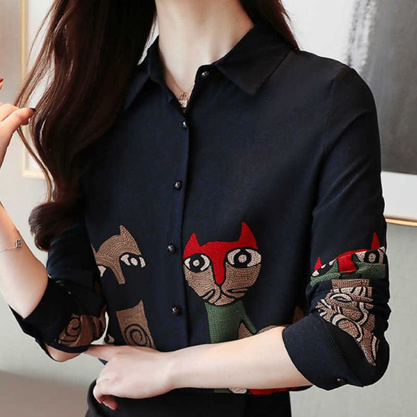 

blusas mujer de moda long sleeve blouse women turn down collar office blouse women print chiffon blouse shirt c504 210602, White