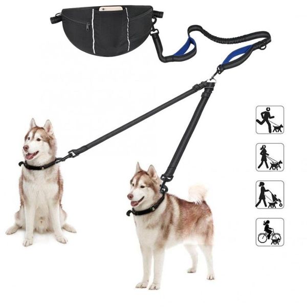 

dog collars & leashes double leash outdoor dogs harnesses leads hands with reflective stitching adjustable waist belt