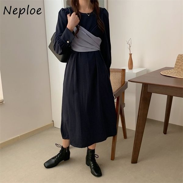 

o neck pullover long sleeve dress women fashion draped design elegant vestidos high waist hip a line slim robe 210422, Black;gray