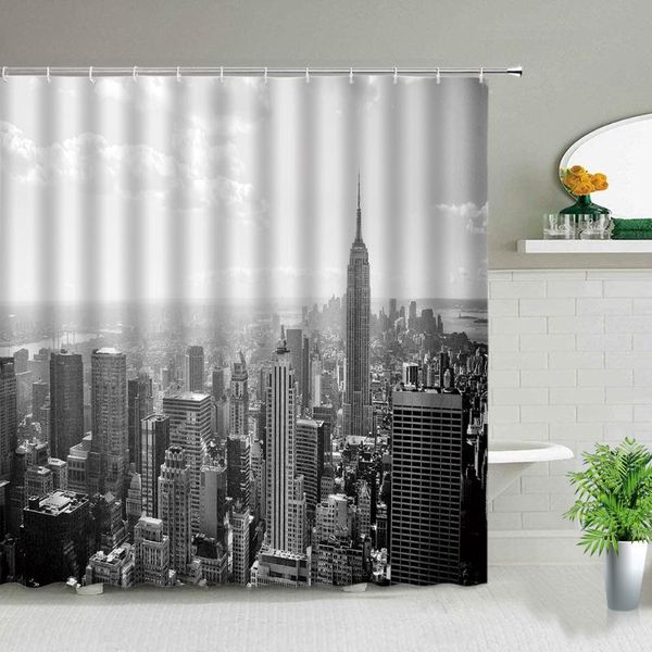 

shower curtains black white city building landscape curtain modern european style scenery bathroom waterproof fabric with hooks