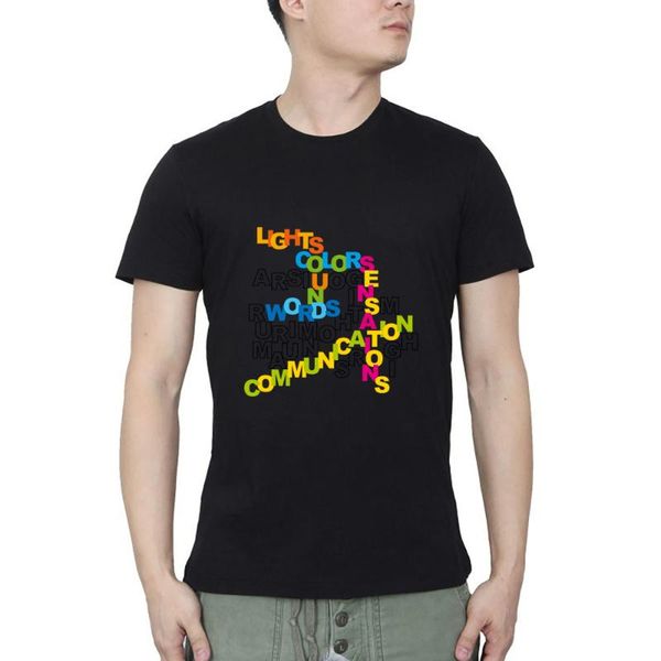 

men's t-shirts word communication streetwear o neck t-shirt summer casual, White;black