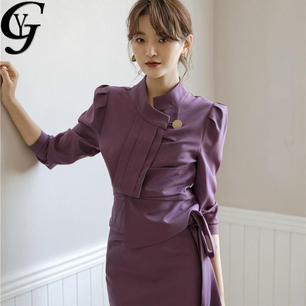 

women's tracksuits 2021 elegant women two piece set long sleeve shirt + maxi skirt casual solid work wear ladies office outwear sets, Gray