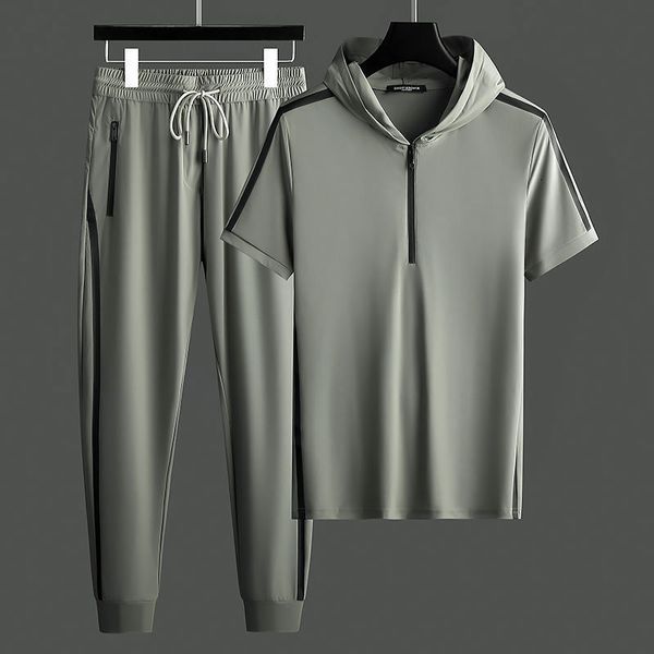 

men's tracksuits manga curta de alta qualida e antirrugas, roupas masculinas verÃ£o fino, esportivas casuais com capuz m6cj, Gray