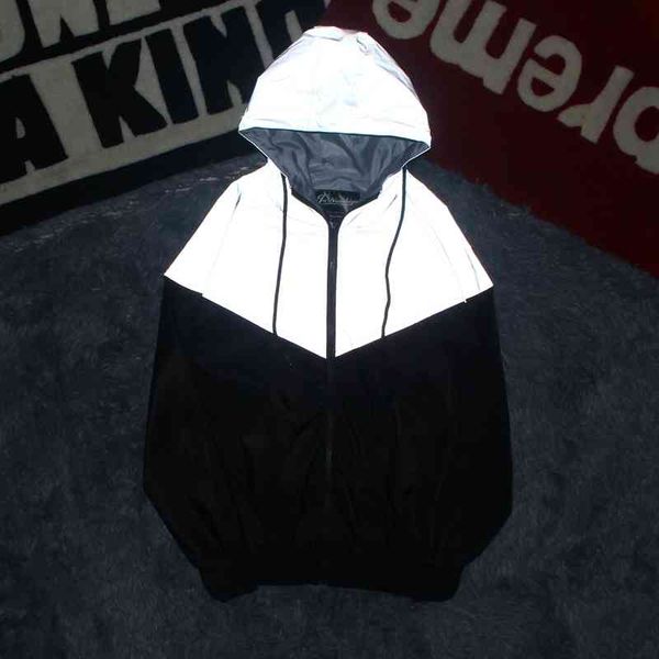 

hoodies men/women jackets men patchwork fashion luminous windproof hooded jacket streetwear harajuku night shiny coat, Black