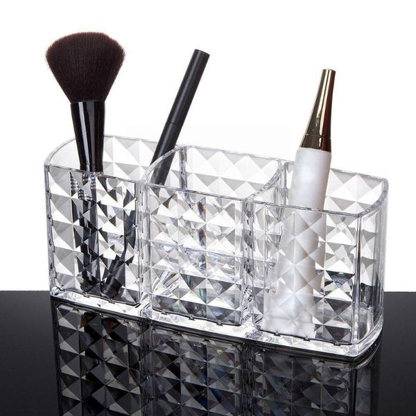 

storage bottles & jars make up box nail polish cosmetic 3 grids makeup case transparent decor dresser tools brush holder organizer h2f5