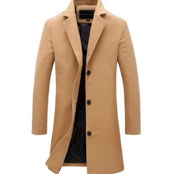

men's trench coats winter men coat fashion solid long jacket male vintage single breasted business mens overcoat plus size wool blends, Tan;black