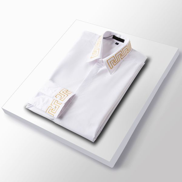 

luxurys designers dress shirt menswear fashion society black men solid color business casual mens long sleeve -3xl#015, White;black