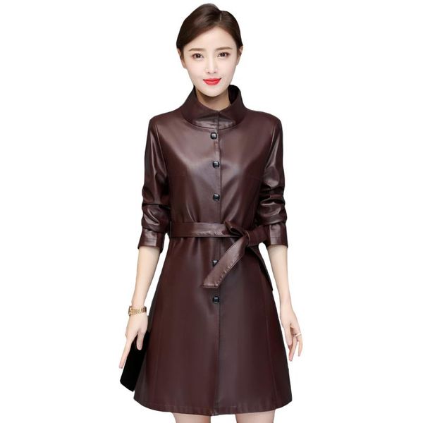 

women's leather & faux 2021 autumn winter women long pu jacket with cotton sheepskin thick coat plus size 5xl, Black