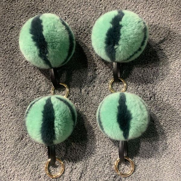 

keychains [green watermelon] rex fur watermelon leather hanger hair ball bag pendant key chain, Silver