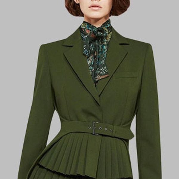 

women's suits & blazers 2021 autumn winter notched pleated long fashion women single breasted slim blazer solid sashes sleeve female, White;black