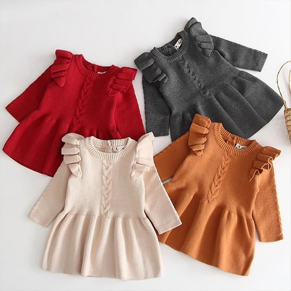 

winter knitted autumn toddler girl dress for female babies infant warm sweater kids girls, Red;yellow
