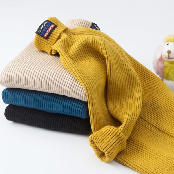 

pullover pure color winter boy girl kid thick knitted bottoming turtleneck shirts solid high collar sweater fashion clothing, Blue