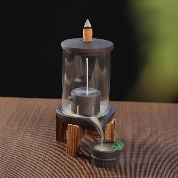

fragrance lamps ceramic backflow incense burner holder smoke waterfall living room decor feng shui crafts +20 pcs cones