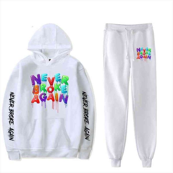 

youngboy never broke again fashion long sleeve hooded sweatshirt 2pcs women men tracksuit hoodies pants hip hop, White