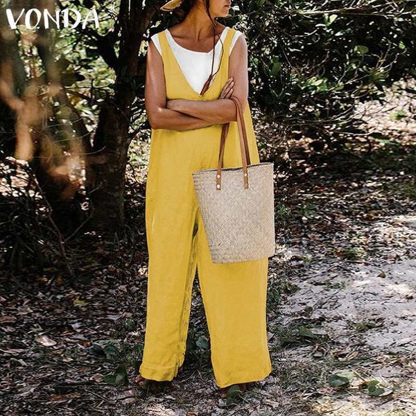 

jumpsuit overalls women's jumpsuits vonda 2021 summer pantalon woman tunic rompers sleeveless macacao femininas plus size, Black;white