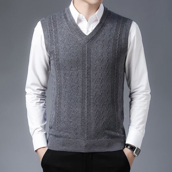

men's sweaters quanbo v neck sweater vest cable knitted pullover fashion jacquard sleeveless brand clothing 5nt1, White;black