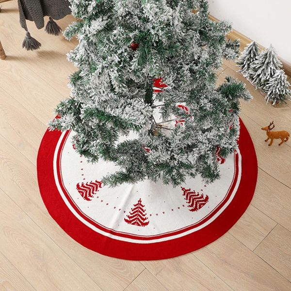 

christmas decorations 120cm knitted trees skirt pine tree pattern round red xmas carpet apron felt year home decoration ornaments gifts
