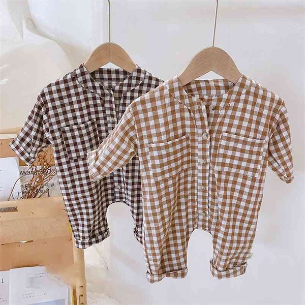 

milancel autumn born clothes koeran plaid long sleeve baby rompers 210816, Blue