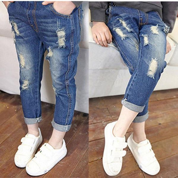 

jeans diimuu child kids girls clothes fashion children girl elastic waist trousers infants baby casual denim long pants clothing, Blue