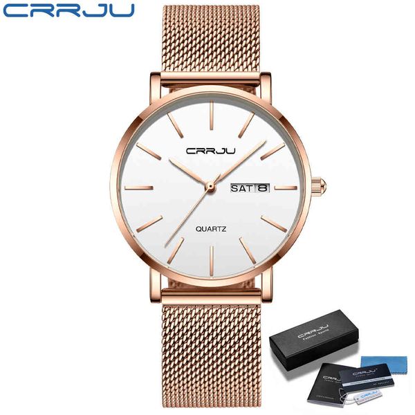 

women casual watch crrju fashion japan quartz movement waterproof woman's wristwatch ladies dress mesh watch relogio feminino 210517, Slivery;brown