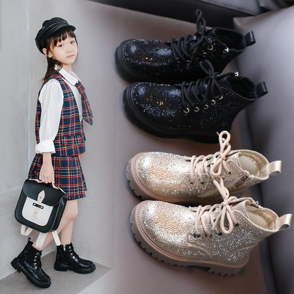 

boots shiny rhinestone girls fall 2021 fashion children' short soft bottom princess single boot trend, Black;grey