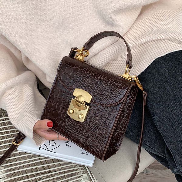 

crocodile pattern female handbag womens shoulder bags pu leather retro crossbody bags for women small square package black l003