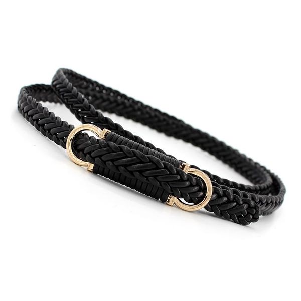 

belts 2021 women vintage pu leather braided belt waist chain fashion cummerbund knitted waistband candy color, Black;brown