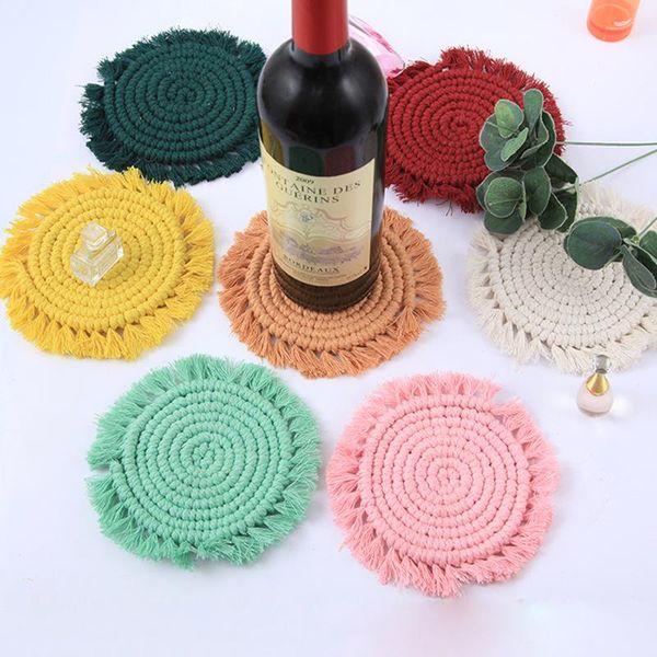 

table cloth nordic hand-woven colorful cotton rope round mat placemat potholder