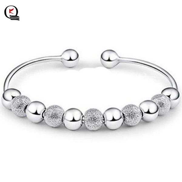 

fashion open adjustable beads silver bangles female fine jewelry gifts trendy engagement wedding party for women bangle, Black