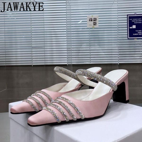 

slippers kitten heel satin mules crystal shoes women formal party pointed toe summer wedding dress bling-bling slides, Black