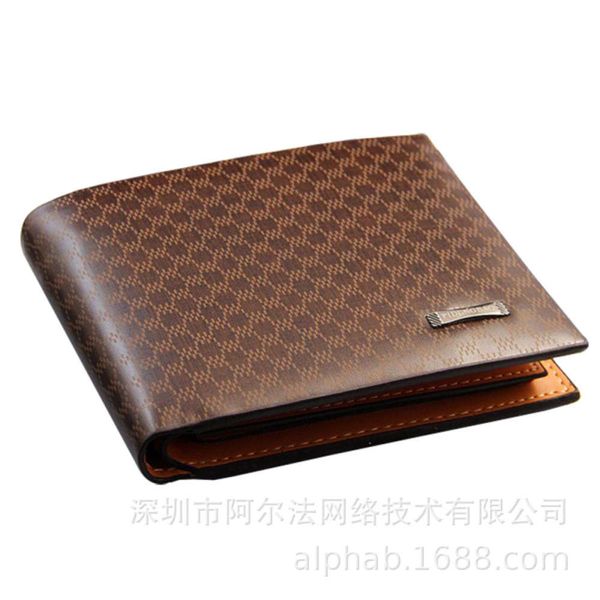 

the wallet korean fashion business men's wallet lattice multi card short wallet, Black