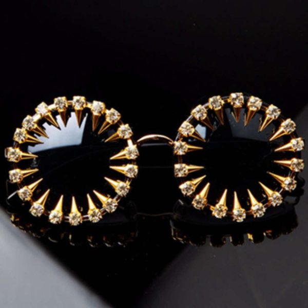 

sunglasses fashionable frames designer retro round glasses women luxury rhinestone sun nauq metal rivet glasses cool personality steampunk e, Black