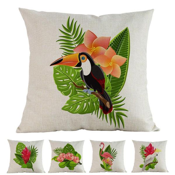 

nordic tropical green plant leaves birds toucan parrots flamingos and flowers pillow case home sofa decoration cushion cover cushion/decorat