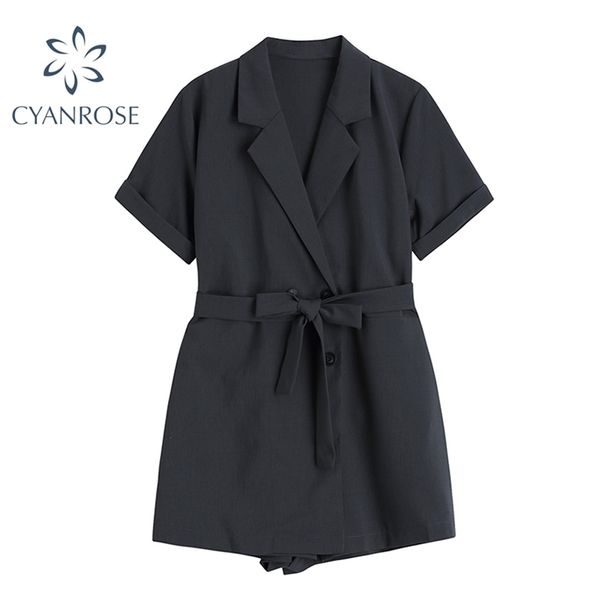

crop wide leg jumpsuit women short sleeve v neck high waist bandage slim korean streetwear casual solid ins chic jumpsuits 210515, Black;white