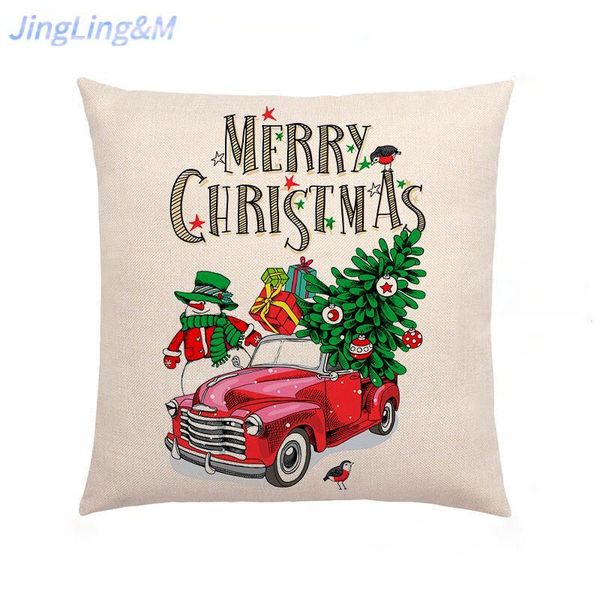 

cushion/decorative pillow cushion cover, polyester linen square breathable and skin-friendly christmas pillowcase, suitable for cars, sofas