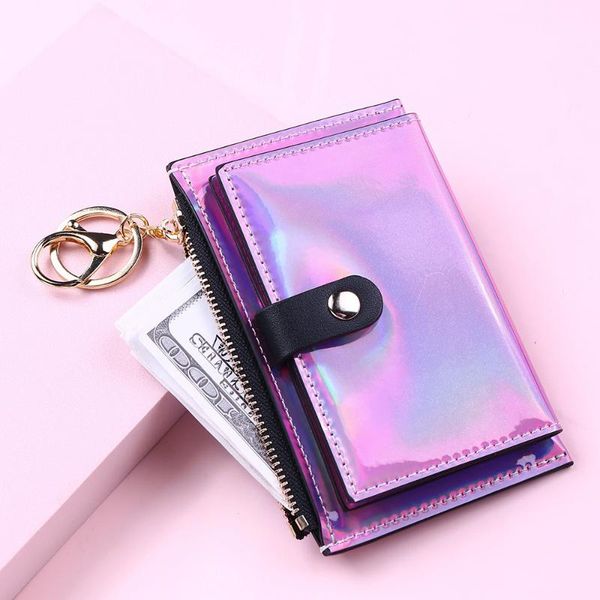 

card holders laser women wallets fashion keychain zipper coin purse mini small money bag holder, Brown;gray