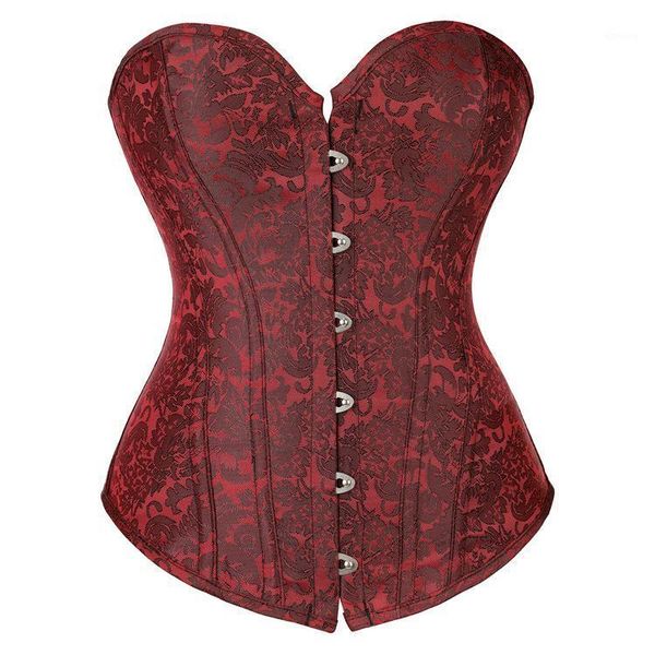 

bustiers & corsets overbust corset gaine amincissante femme fish boned ventre jacquard floral gothic clothes busk burgundy korset corse, Black;white