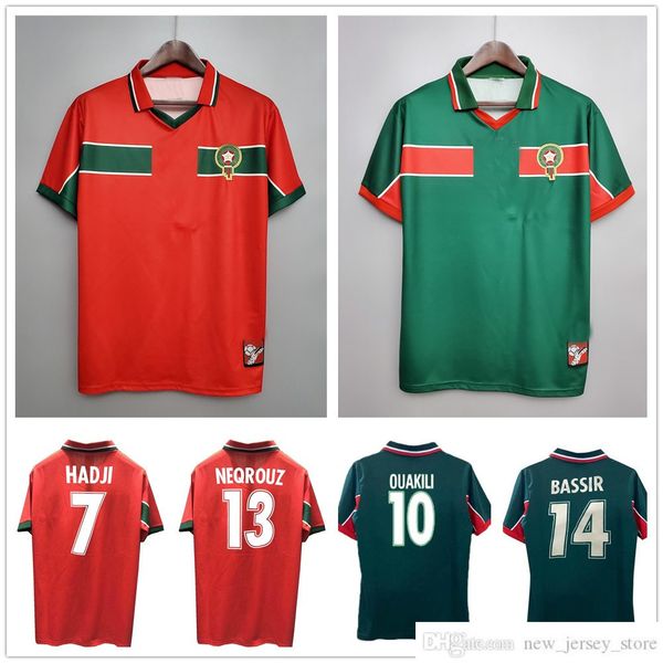 

retro classic 1998 world cup home away morocco soccer jerseys hadji ouakili neqrouz bassir 98 99 retro customize football shirts s-xl, Black;yellow