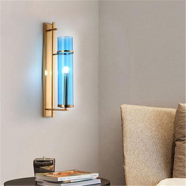 

wall lamps nordic designer art gold living room lamp creative blue glass bedroom bedside staircase aisle sconce lighting