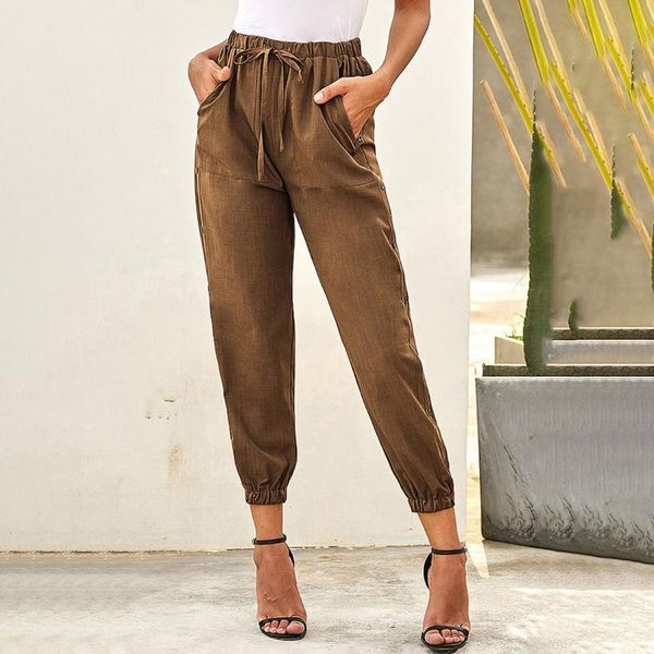 

women's pants & capris 2021 women linen oversized autumn casual pant loose lady fabric cotton solid color female, Black;white