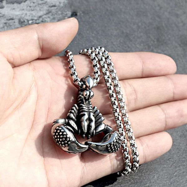 

chains detailed stainless steel scorpion necklace pendant 3d animal punk biker for men boys fashion street hip hop jewelry, Silver