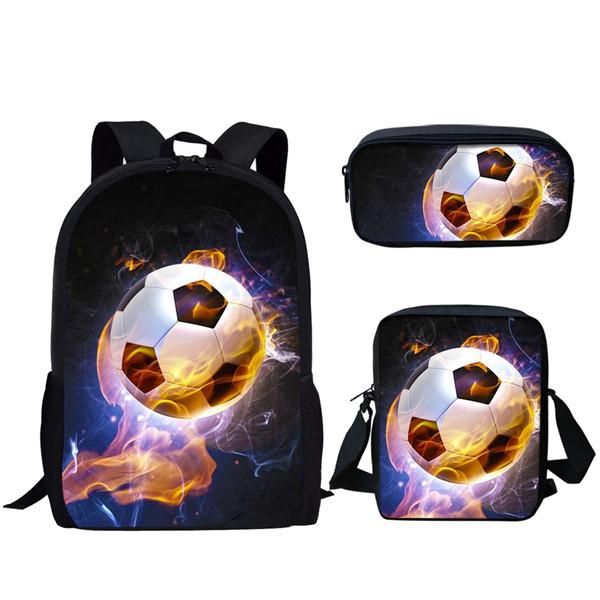 

school bags whereisart fire 3d soccer-ball fashion design children backpack casual 3pcs/set canvas kids boys girls bookbags mochila