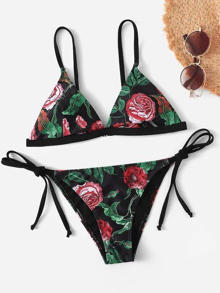 

girls strappy bandage print brazilian bikini womens ties side swimsuit two pieces swimwear women pads beach bathing suits e102ing