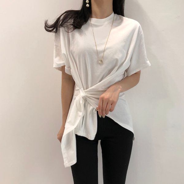 

irregular shirts for women tshirts white plus size o-neck 2021 fashion summer short solid clothing loose pullover