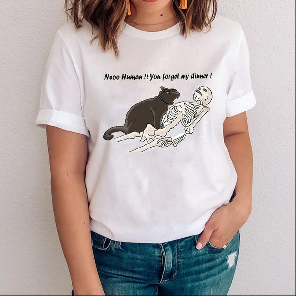 

women graphic cute cat funny printing 90s short sleeve cartoon lady clothes clothing tees print female tshirt t shirt, White